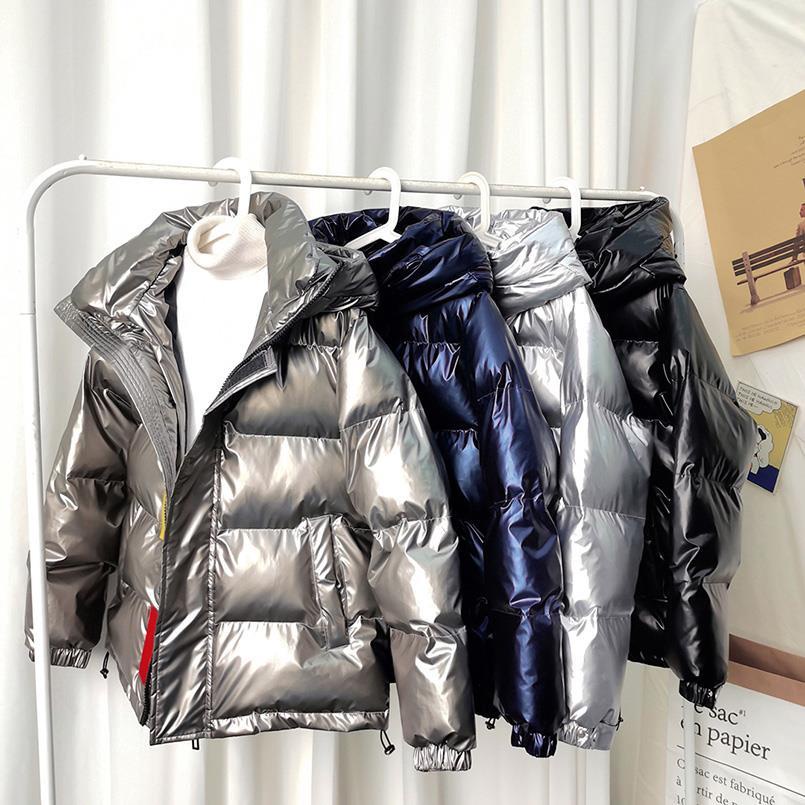 Áo Khoác Phao Có Nón Dáng Rộng Ngắn Bằng cotton Màu Sáng Phản Quang Kiểu Hàn Quốc Thời Trang Mùa Đông Cho Nam
