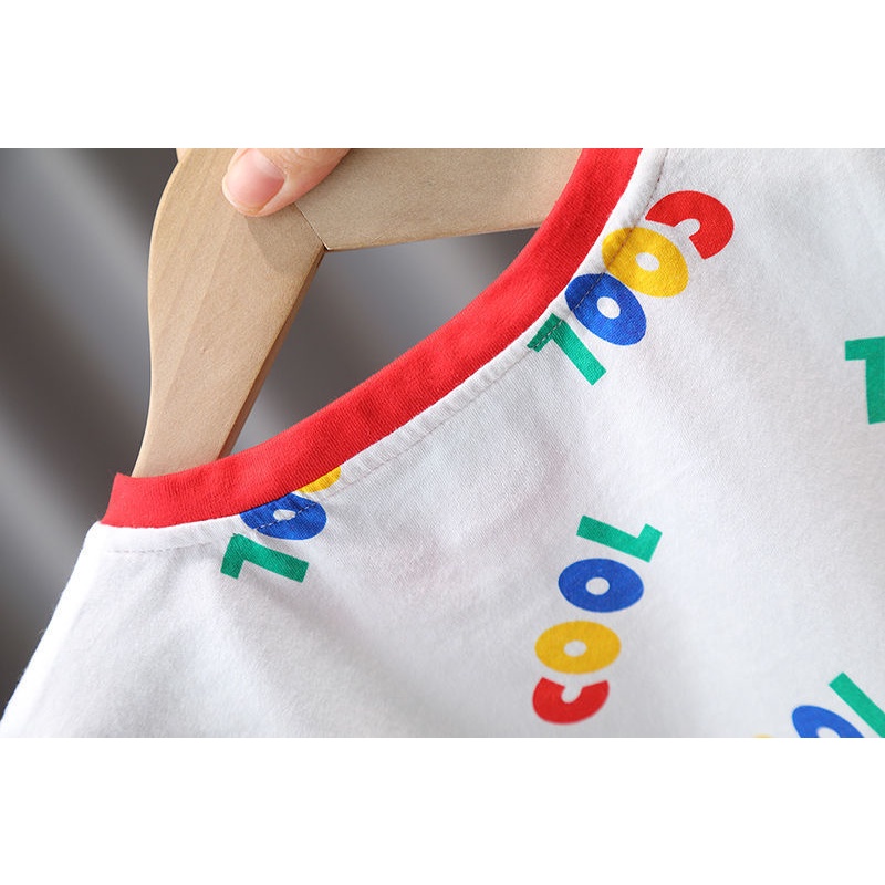Áo Thun Cotton Sát Nách In Chữ Nhỏ Màu Sắc Tương Phản Thời Trang Mùa Hè Nhật Hàn Dành Cho Bé Gái 1-6 Tuổi 2022