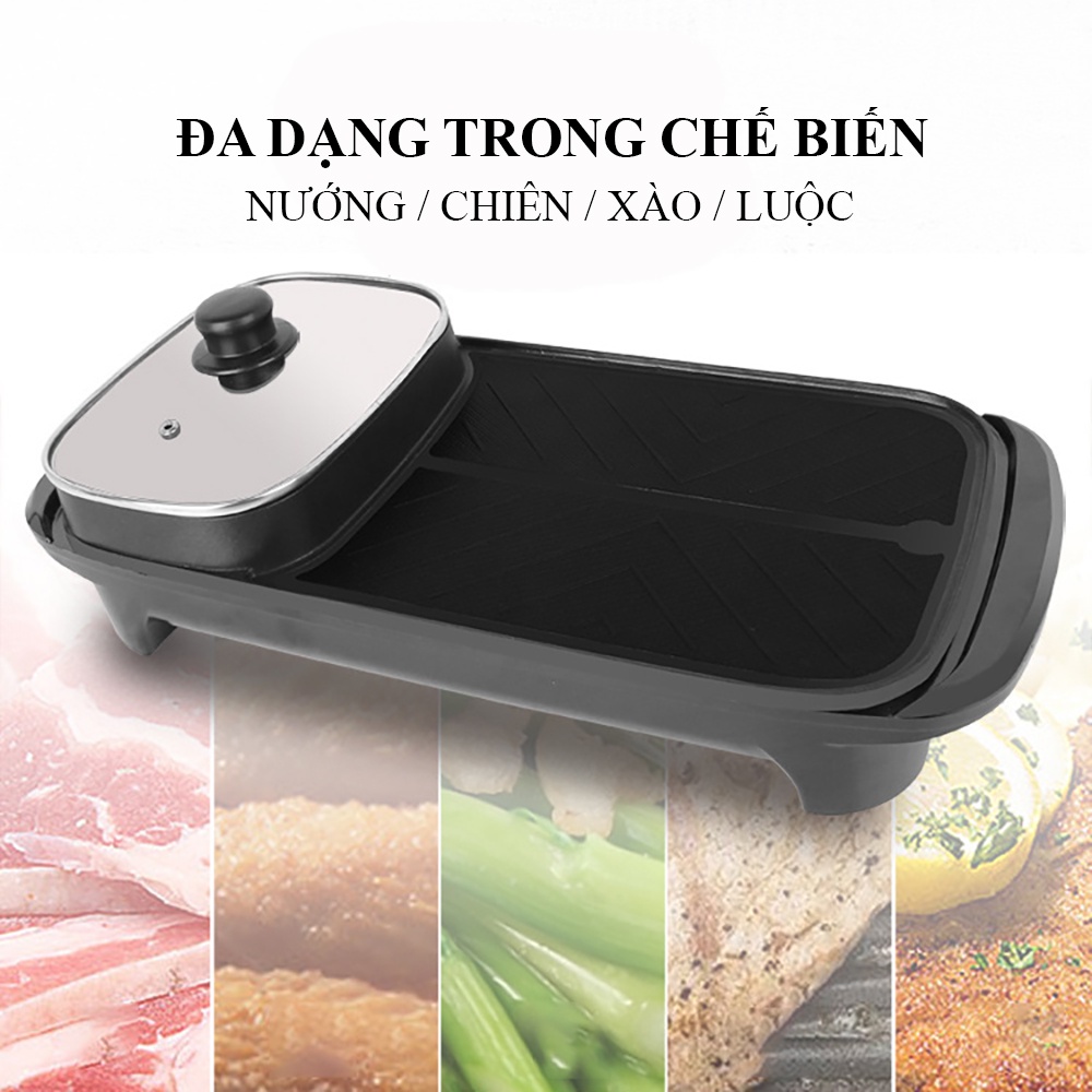 [Mã ELHADEV giảm 4% đơn 300K] Bếp lẩu nướng điện đa năng mini 2 ngăn chống dính tiện lợi bảo hành 2 năm