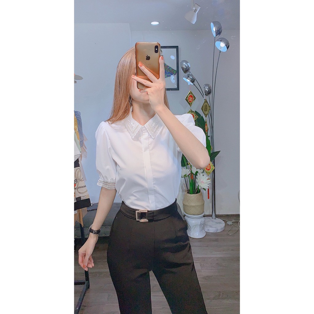Sơ mi cổ phối chân ren sơ mi công sở phong cách hàn quốc hot nhất năm 2020