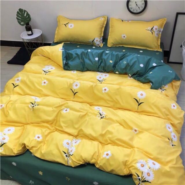 BỘ DRAP - CHĂN PHAO COTTON POLY CÚC HỌA MI VÀNG