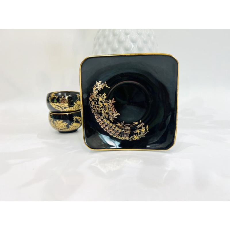 Ấm chén bát tràng - bộ quả hồng hỏa biến vẽ công hoàng kim