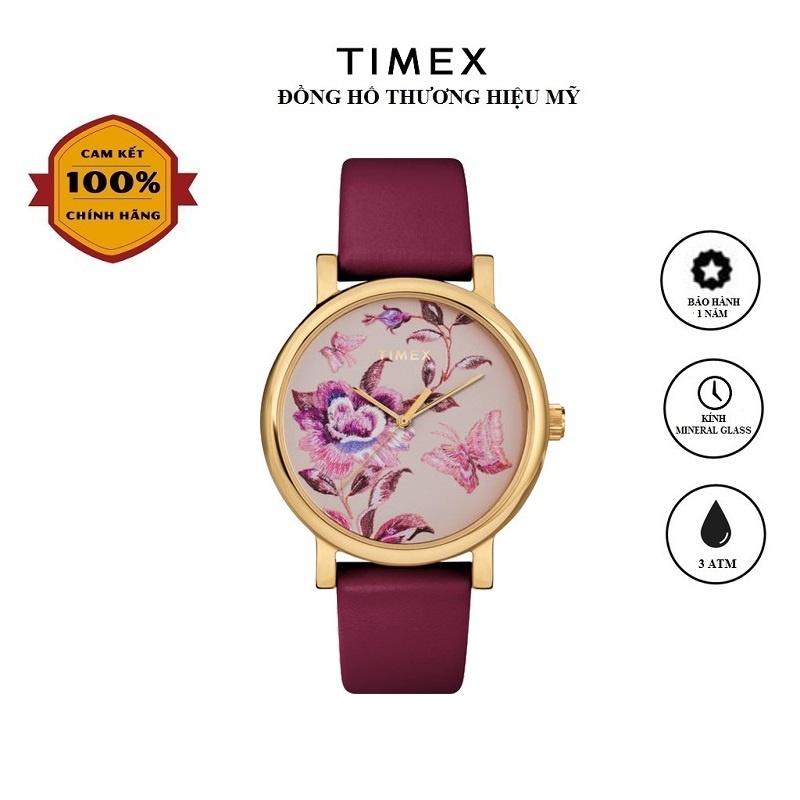 Đồng hồ Nữ Timex Full Bloom 38mm Leather Strap Watch TW2U19200 - Chính Hãng