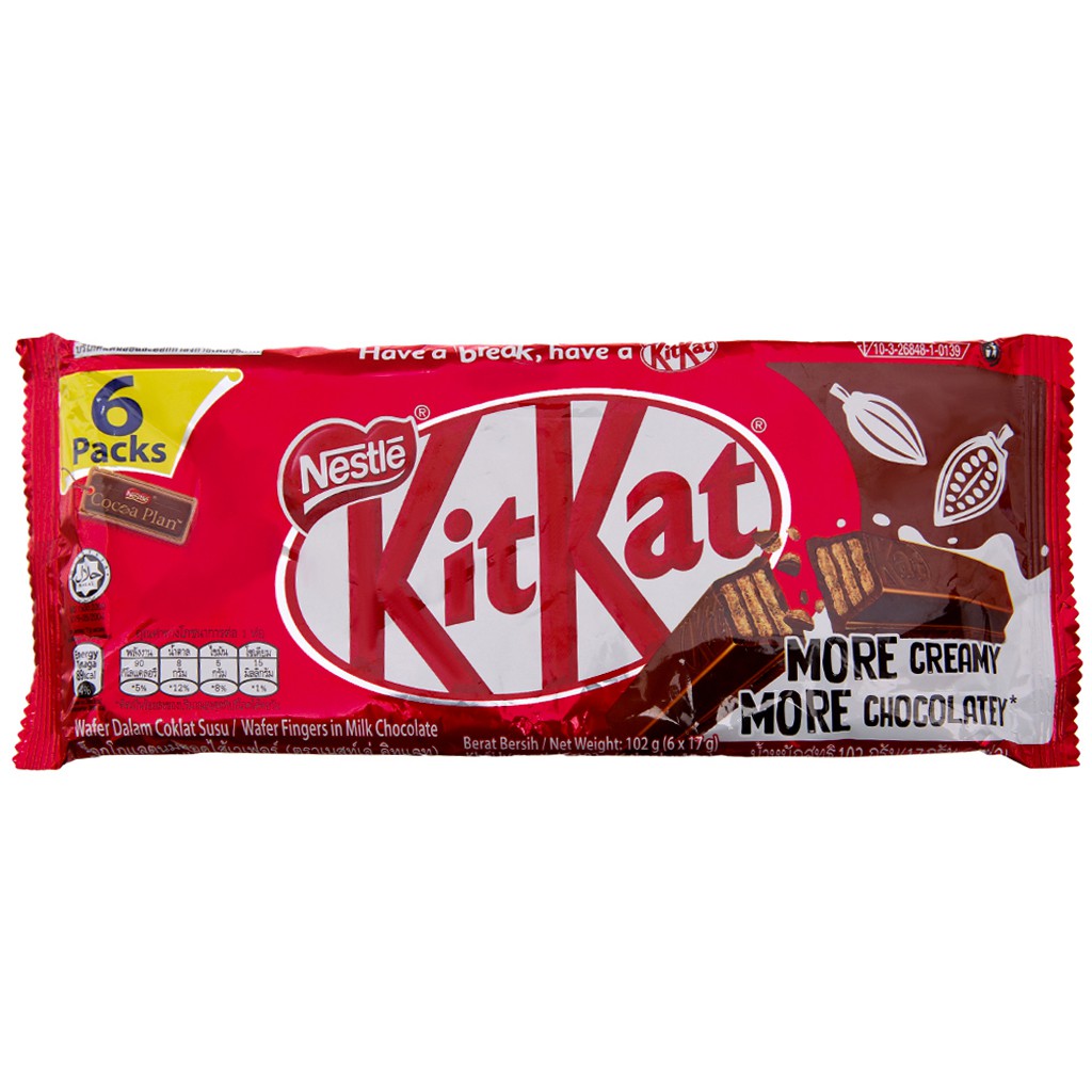 bánh chocolate kit kat gói 6 thanh 102g( 6x 17g)