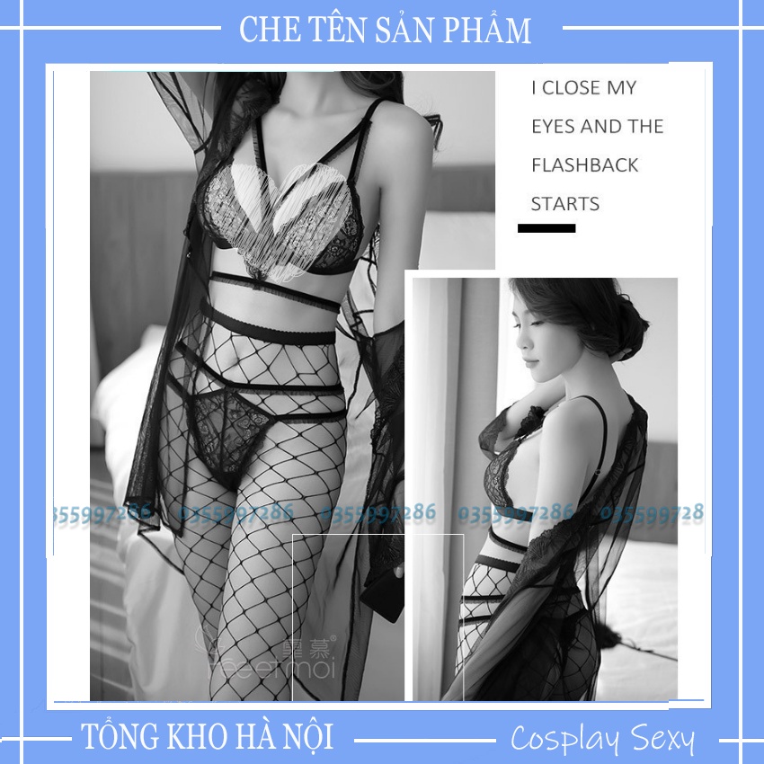 Bộ Đồ Lót Ren Sexy Nữ Liền Garter Gợi Cảm - Set Bikini Sexy Xuyên Thấu - Không Kèm Tất Freesize Bigsize Bi1980 - Ivyshop | BigBuy360 - bigbuy360.vn