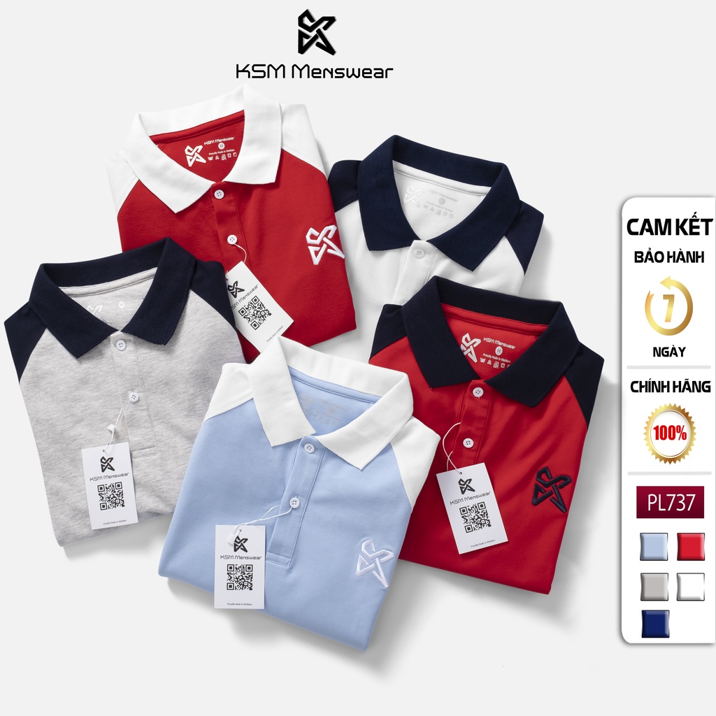 Áo Thun Polo Nam KSM Menswear Tay Draplang có cổ bẻ logo thêu vải Cotton dày mịn đẹp PL737