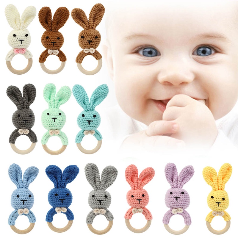 Đồ Chơi Vòng Lục Lạc Hình Thỏ Đan Móc Thủ Công Cho Bé Sơ Sinh Mọc Răng