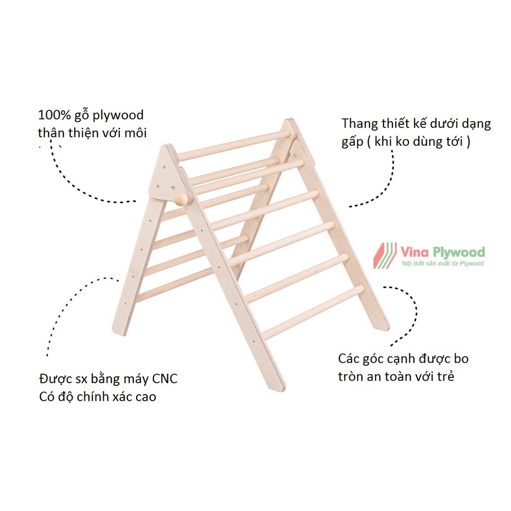 Thang tam giác vận động cho bé, giáo cụ montessori, chất liệu gỗ plywood an toàn cho bé, thương hiệu Vinalywood