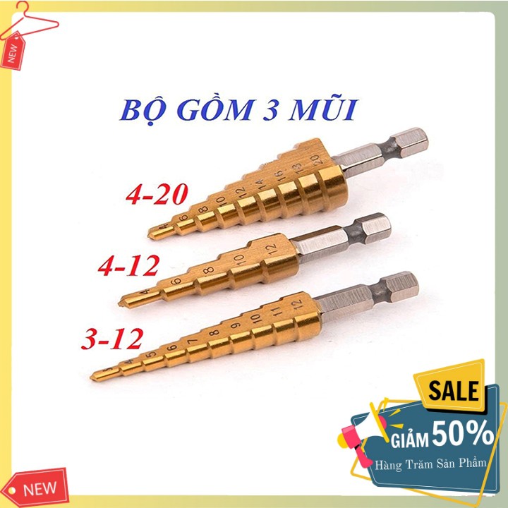 Bộ 3 mũi khoan tháp, bước chuôi lục giác