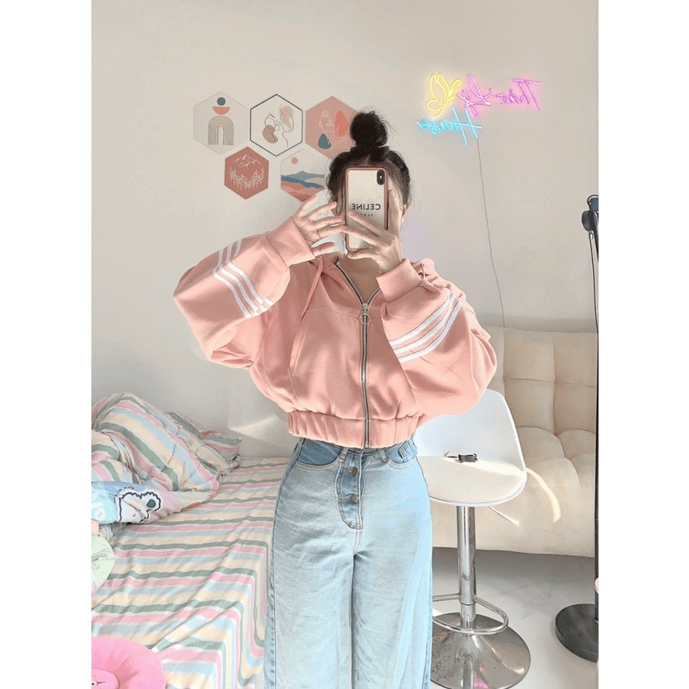 Áo Khoác Hoodie Nữ Khóa Kéo Form Lửng Chất Nỉ Ngoại Dày Dặn HOT