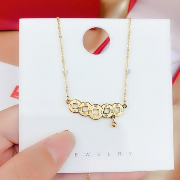 Dây chuyền nữ titan chuỗi kim tiền màu vàng đẹp, bền màu, chuẩn thời trang