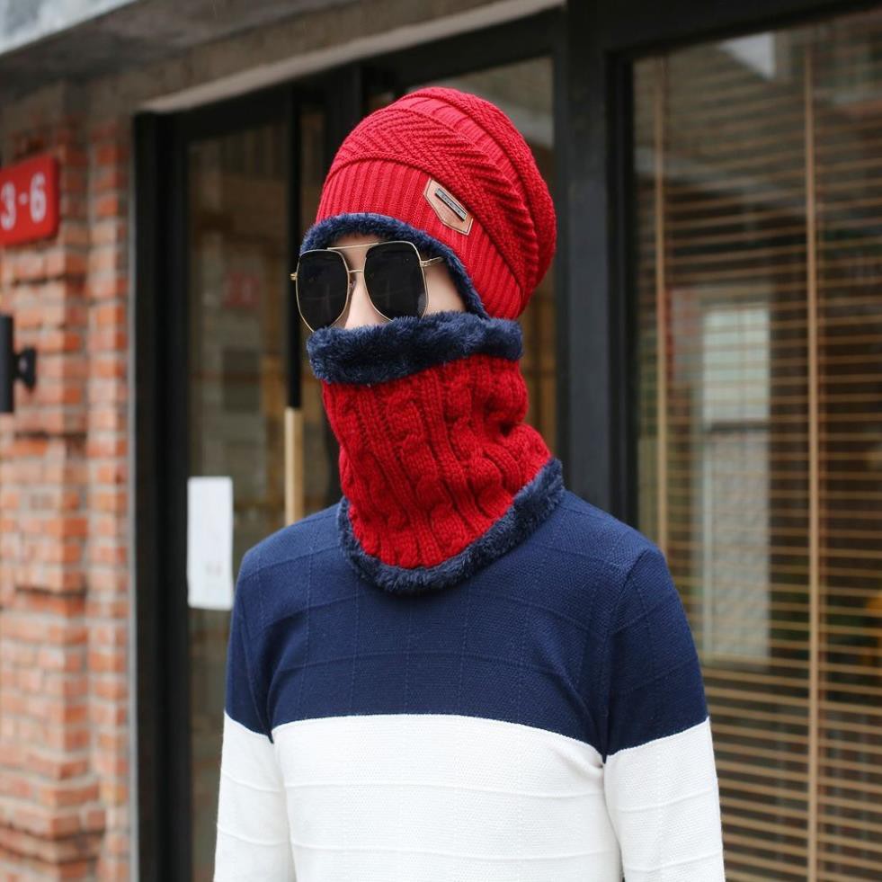 Mũ len trùm đầu kèm khăn ống choàng cổ ấm áp hàng loại 1 cho nam nữ