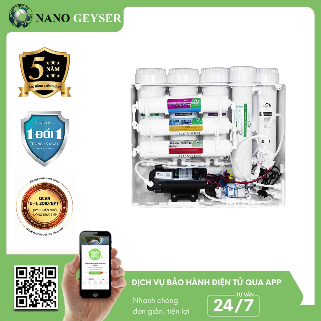 Máy lọc nước Nano Geyser RO ECO C8 - Hàng chính hãng bảo hành 5 năm, Nước đầu ra đạt chuẩn tinh khiết, Thiết kế nhỏ gọn