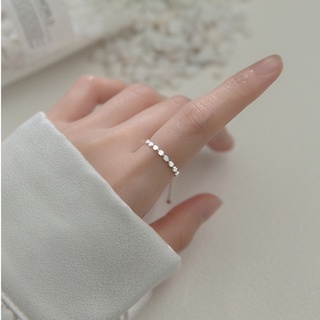 Nhẫn nữ nhẫn bạc s925 những mặt tròn dẹt đan xen và chốt bi dây xích điều chỉnh NB126