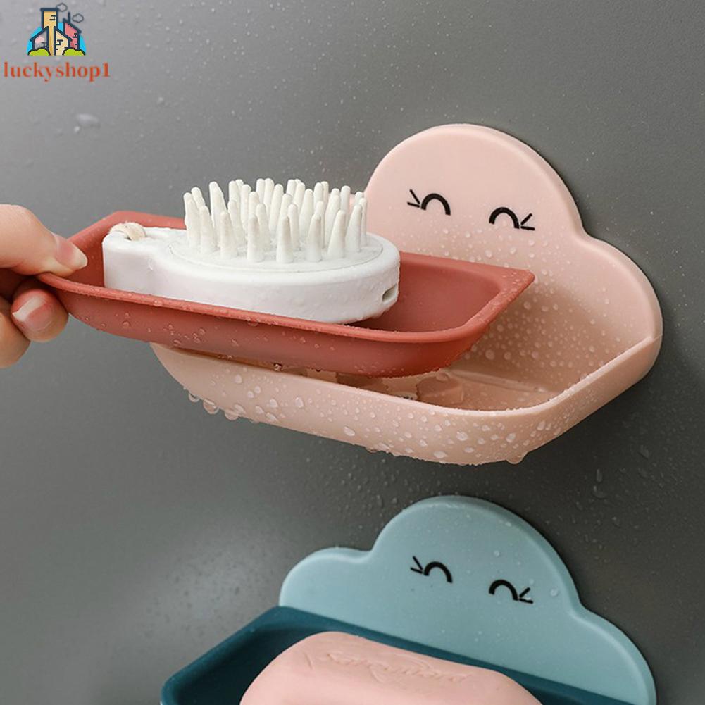 Đám mây dễ thương Giá đựng xà phòng Đám mây sáng tạo Đĩa xà phòng hai lớp Sucker Treo tường Đĩa xà phòng Giá đỡ dễ thương Thoát nước Toilet Không đục lỗ