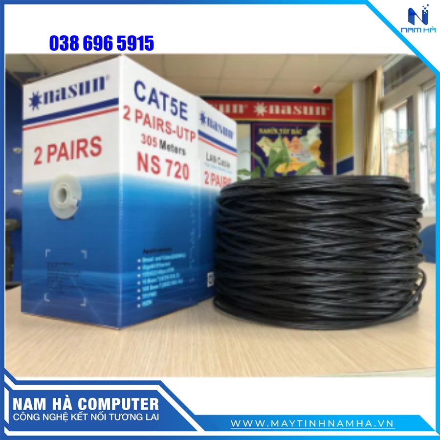 Dây mạng ngoài trời 4 lõi có dây cường lực Nasun ns-720 Vỏ cứng chống chuột Cuộn 305M