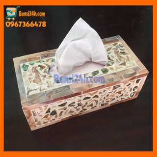 Hộp đựng giấy ăn sơn mài khảm trai cao cấp chữ nhật màu hồng, Hộp khăn giấy hàng xuất khẩu dư