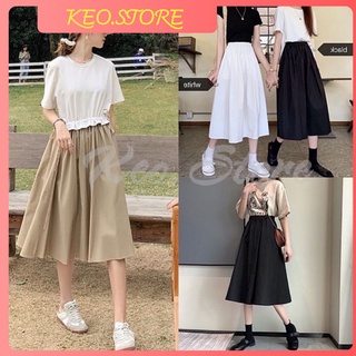 Chân váy 🦋 xòe khaki váy trắng đen và nâu dáng dài chất thô cạp chun không có khuy chân váy midi vintage mix kèm áo