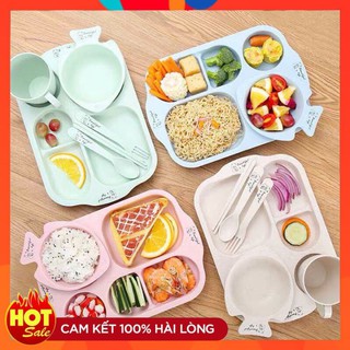 Khay Tập Ăn Dăm Khay Ăn Dặm Lúa Mạch 6 Chi Tiết Hình Cá siêu Ngộ Nghĩnh Đáng Yêu