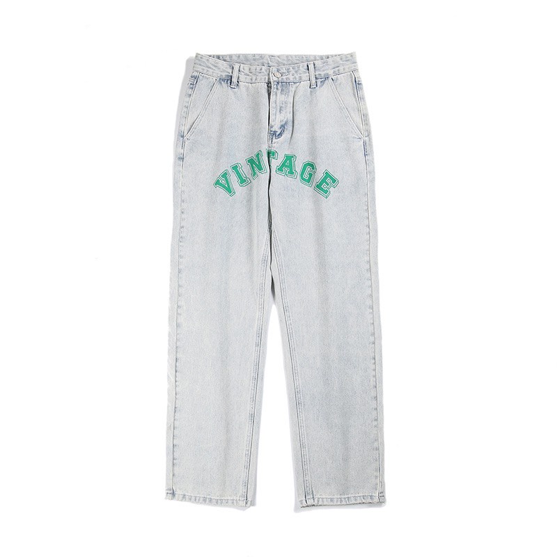 Quần jeans ống suông Hàn Quốc #G087 họa tiết Vintage