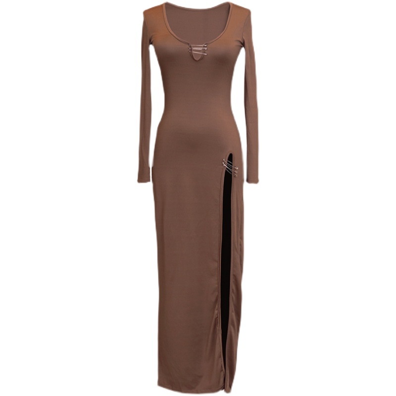  Đầm nữ tay dài dáng dài xẻ tà cao cổ xẻ sâu quyến rũ phong cách Âu Mỹ | BigBuy360 - bigbuy360.vn