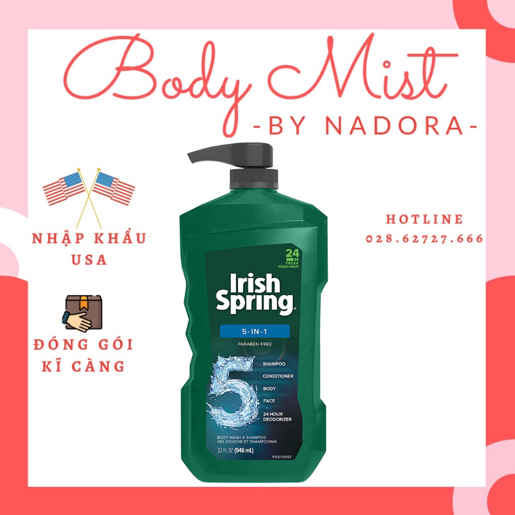 Sữa Tắm Gội Toàn Thân Nam Irish Spring 5in1 (946ml)