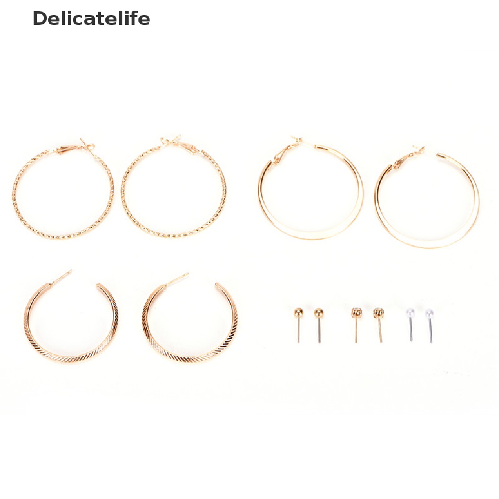 Set 6 cặp khuyên tai tròn đính đá thanh lịch