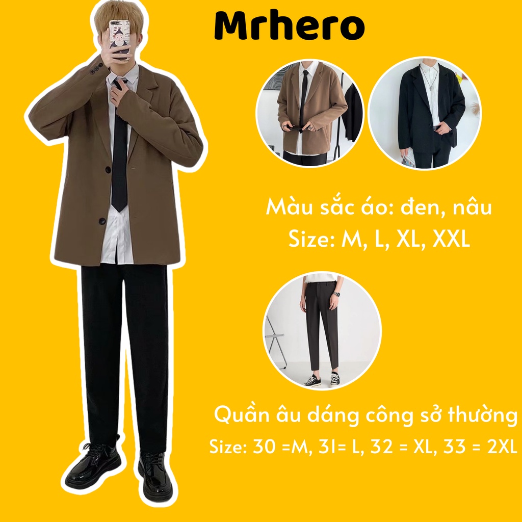 Set Blazer Nam Form Xuông Rộng Mrhero Kèm Quần Âu Nam phong cách Hàn Quốc SET2 M.RO