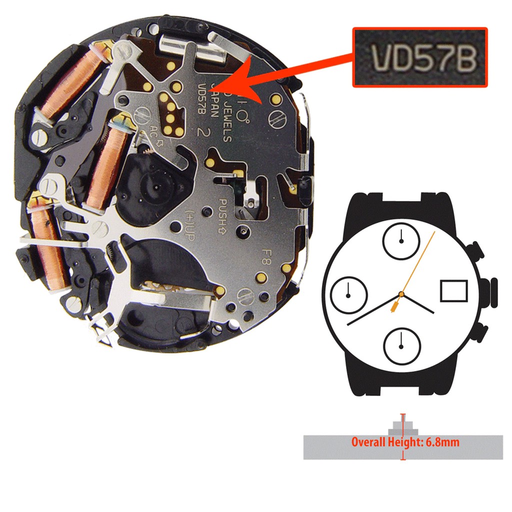 Máy đồng hồ 6 kim SERIES VD57 quartz chronograph movement