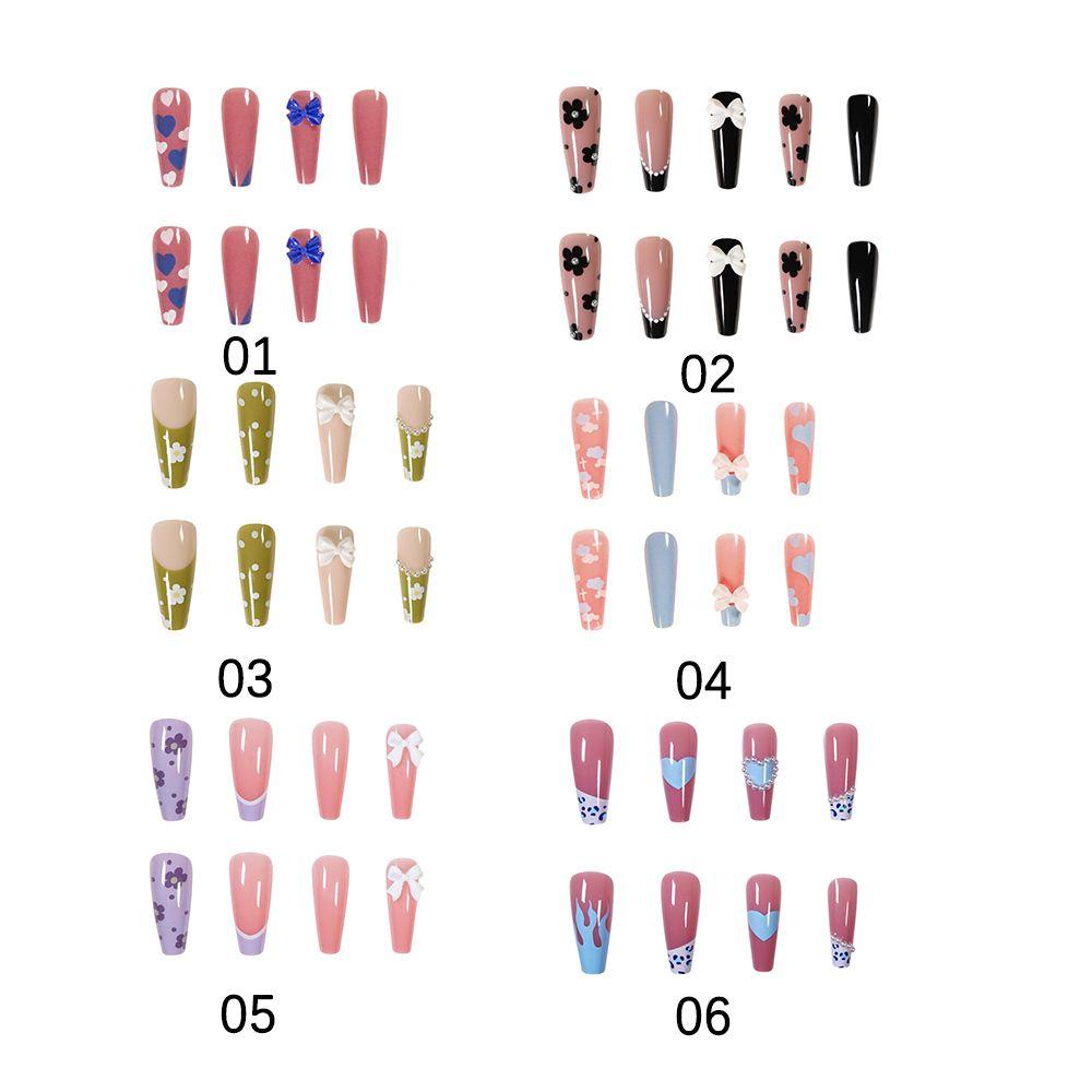 Hộp 24 Móng Tay Giả Che Phủ Toàn Diện Họa Tiết Hoa