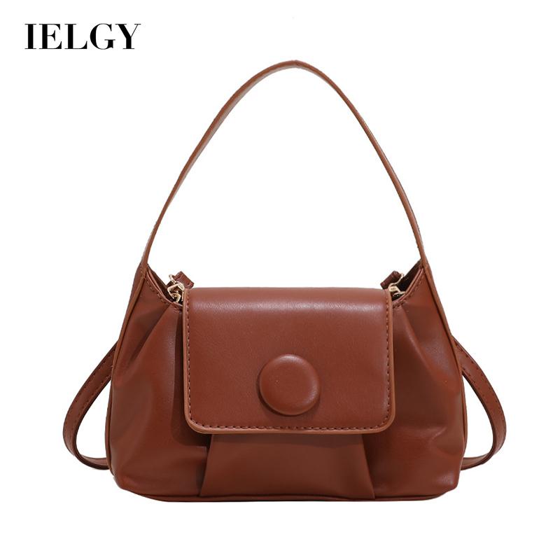 IELGY Túi Đeo Vai Bằng Da PU Màu Trơn Phong Cách Pháp Thời Trang Cho Nữ