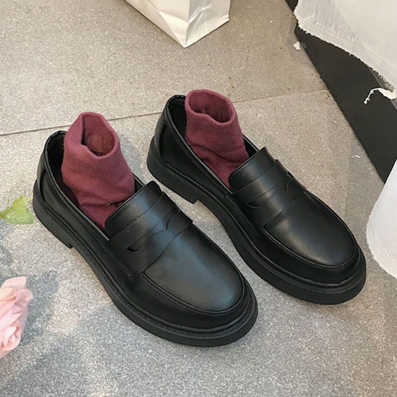 Giày IELGY chất liệu da nhám/ bóng đế bằng phong cách Anh Quốc cho nữ