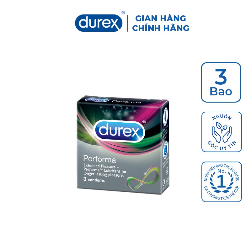 Bao cao su Durex Performa 3 bao - Chống xuất tinh sớm ,kéo dài thời gian quan hệ