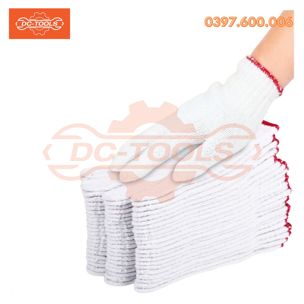 Găng tay bảo hộ lao động, găng tay làm vườn, chất liệu vải sợi polyester màu trắng (1 đôi), dụng cụ cầm tay DC_TOOLS