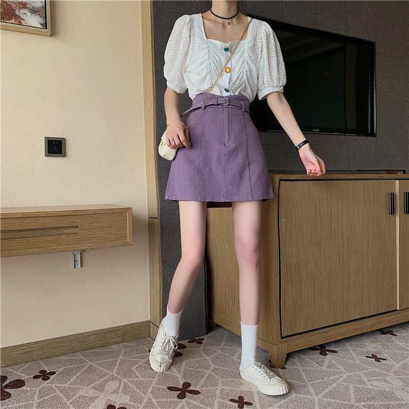 Jiashucheng Chân Váy Denim Lưng Cao Màu Sắc Thời Trang Mùa Hè Cho Nữ