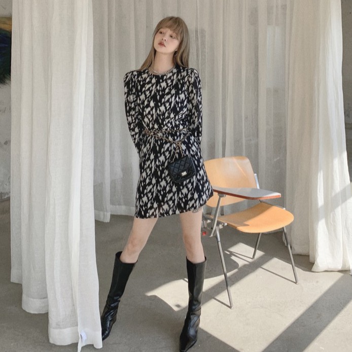 Đầm hoa Peppermint 40676 tay dài dáng rộng phong cách mới thời trang cho nữ