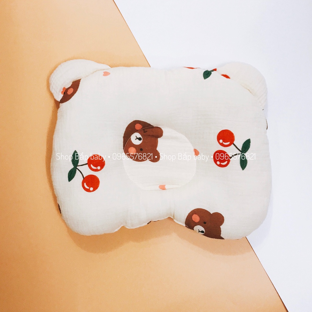 Gối chống méo đầu cho bé Bắp baby chất vải bông xô kích thước 22 x 32 cm kiểu dáng tai gấu dễ thương