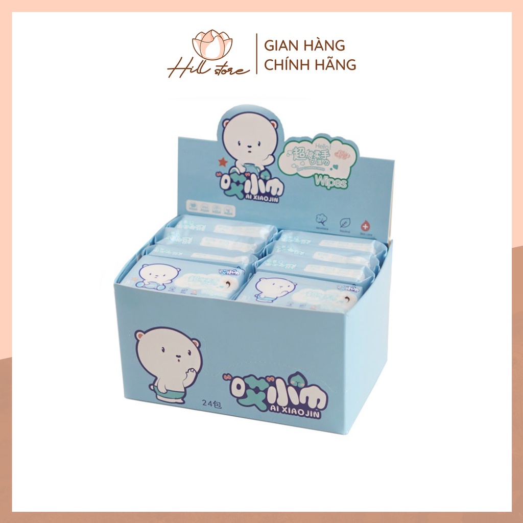 COMBO 24 gói khăn giấy ướt mini cho mặt gói nhỏ bỏ túi tiện lợi 1 gói 8 miếng HILL STORE