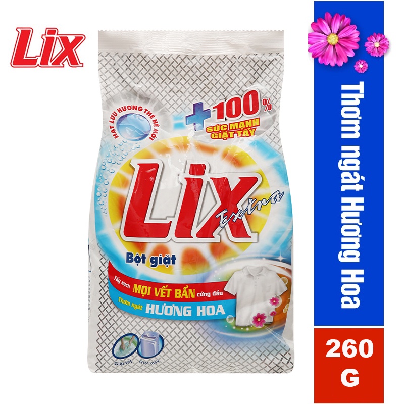 Bột giặt LIX Extra Hương Hoa 260G - Tẩy Sạch Cực Mạnh Vết Bẩn