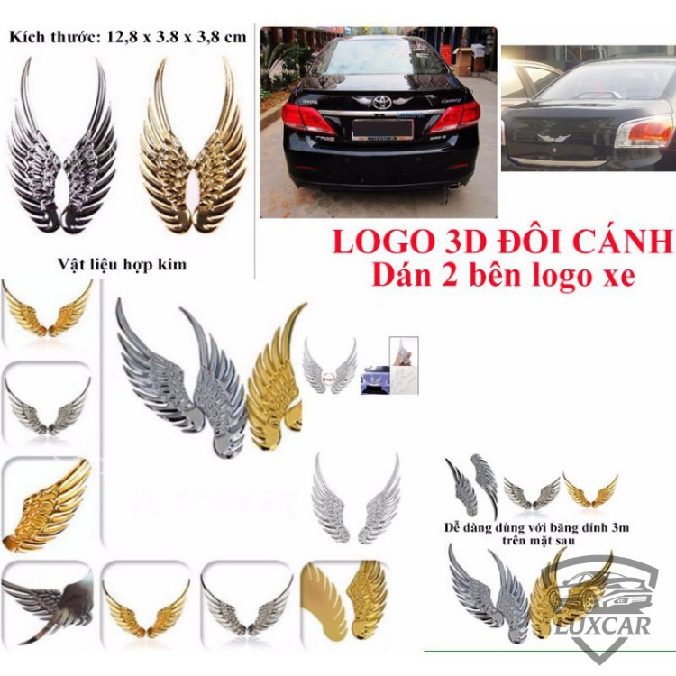 Đôi cánh thiên thần 3D LUXCAR dán trang trí logo hãng ô tô cao cấp