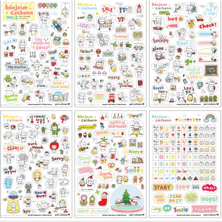 Vỉ 6 Sticker BonJour Cochonn Dễ Thương Clovershop68