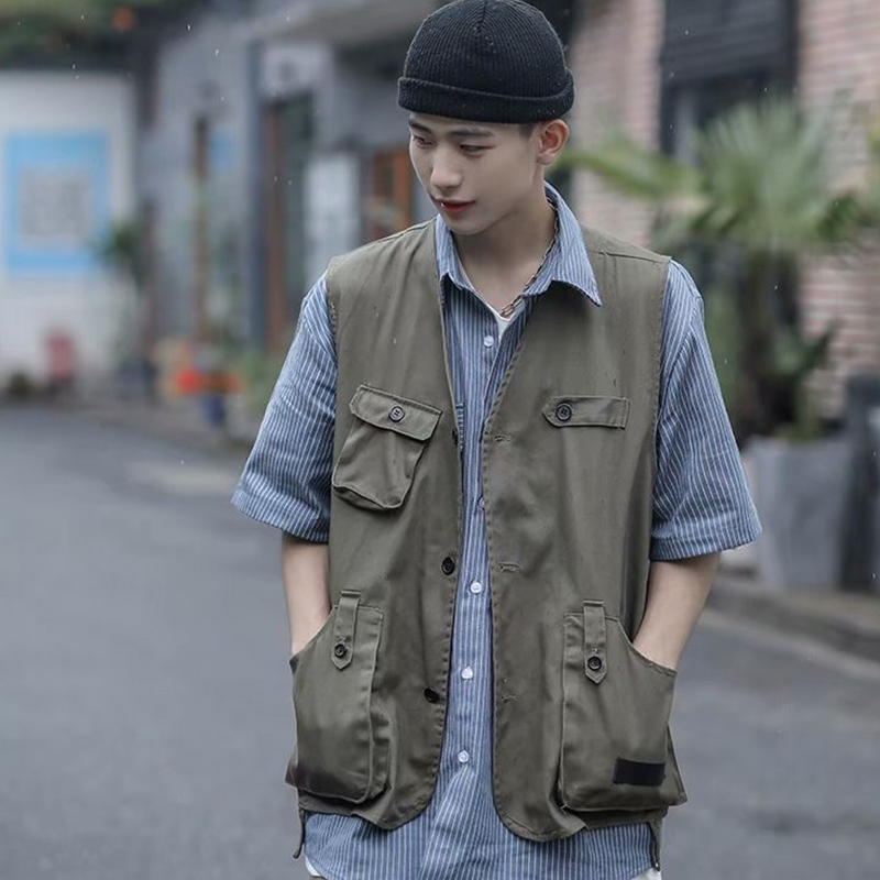 Military Multiple Pockets Cargo Vest Hip Hop Vest Men Dad Core Vest Sleeveless Jacket Gilet Men's Vest Streetwear | BigBuy360 - bigbuy360.vn