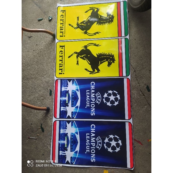 Tem ngựa Ferrari, tem champions dán trang trí xe ô tô, xetải, xe ben