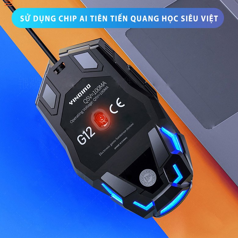 Chuột máy tính gaming có dây YINDIAO G12 chống ồn silent công thái học 4 mức điều chỉnh DPI đèn led RGB - Chính hãng