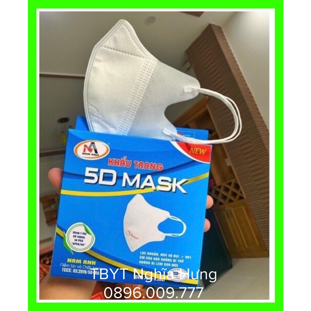 Khẩu trang 5D Màu Trắng Famapro công ty Nam Anh hộp 10 chiếc dày 3 lớp vải không dệt