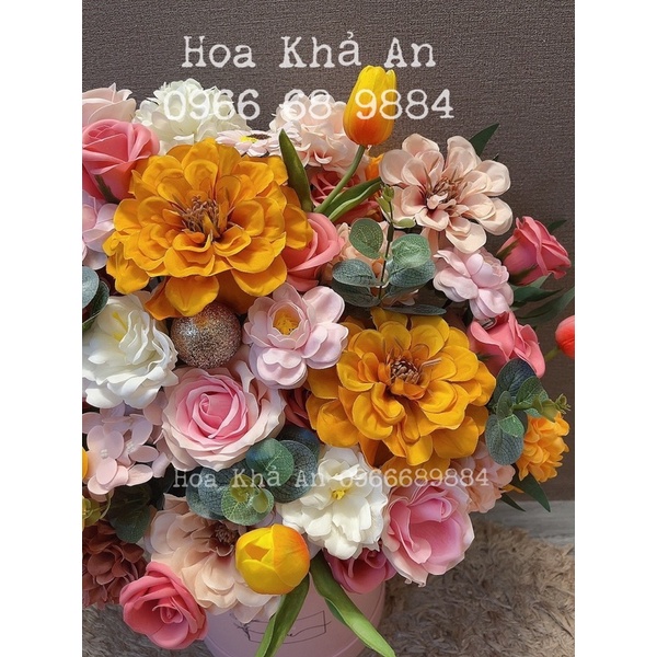 Lẵng hoa sáp mix Lụa cao cấp cực xịn. KT 40x50cm
