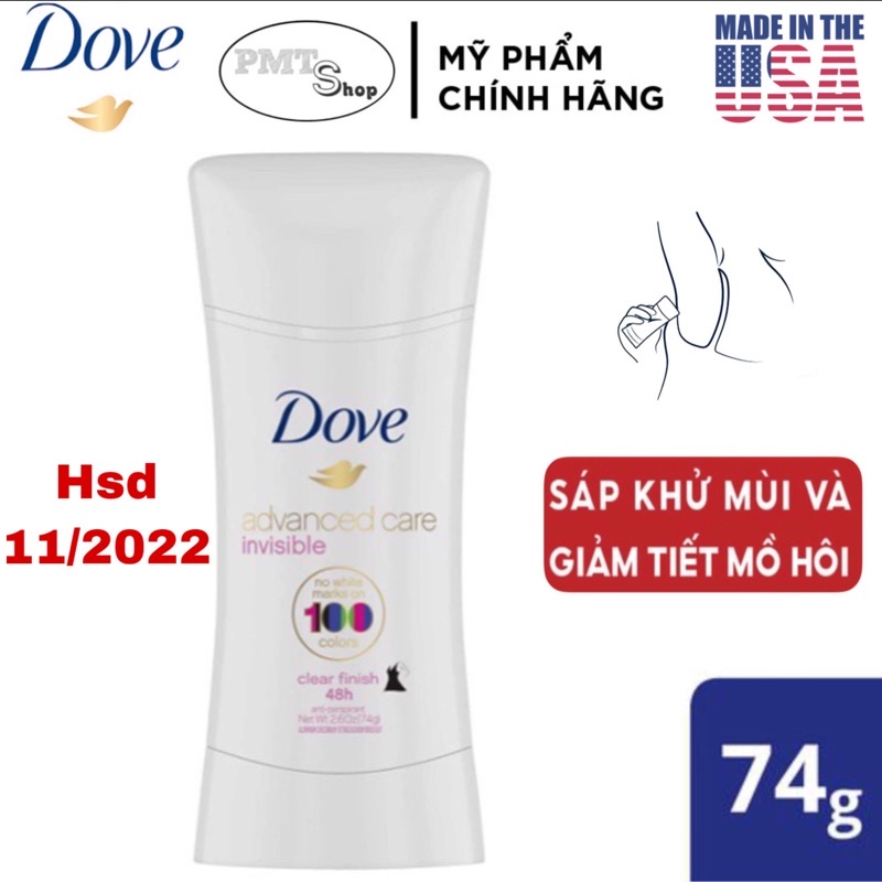 Lăn sáp Khử mùi nữ Dove Advanced Care Invisible Clear Finish 100 74g - Mỹ