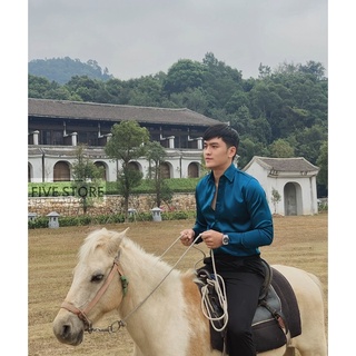 Áo sơ mi lụa xanh navy