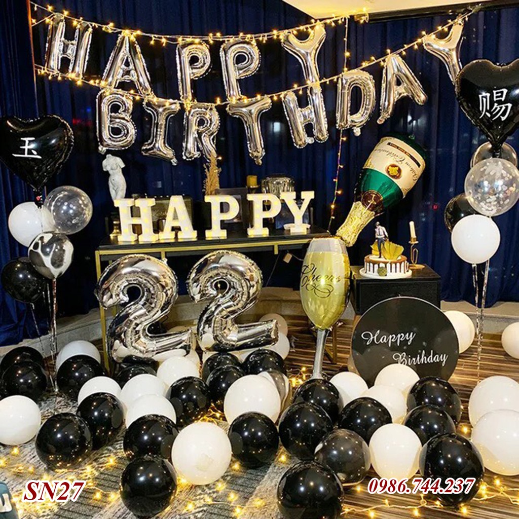 Set Bóng Sinh Nhật Happy Birthday Kèm Đèn Led Và Số Tuổi Mã SN27