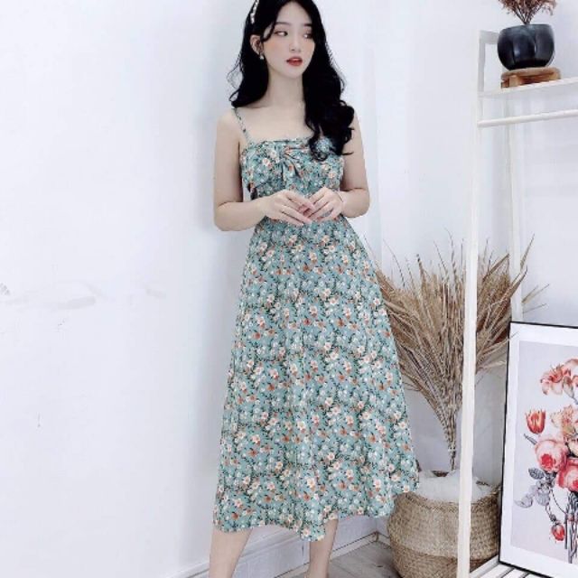 Váy hoa 2 dây nơ